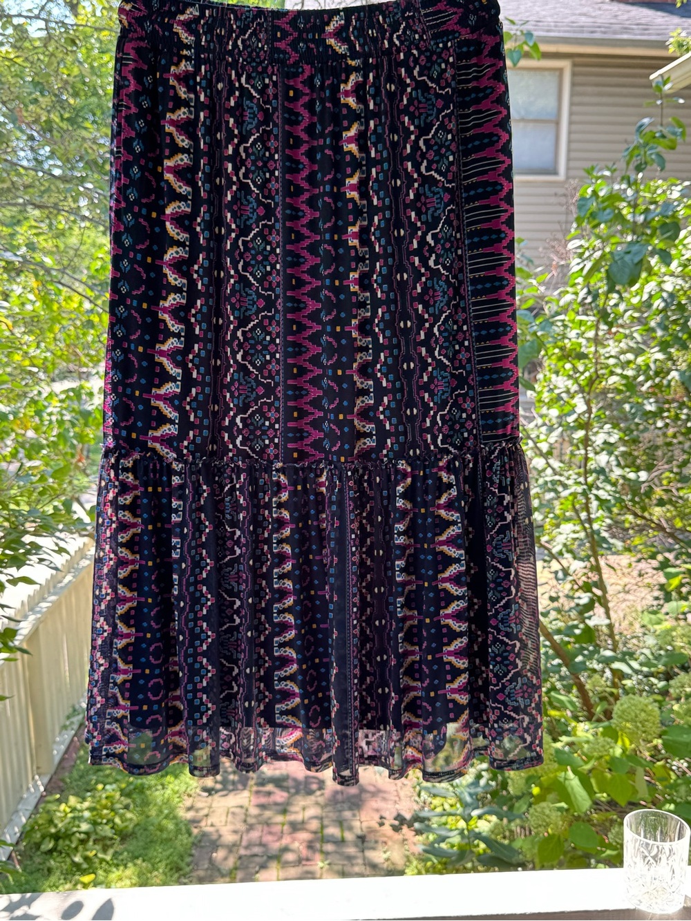 Knox Rose Black Maxi Skirt with Pink and Teal Pattern